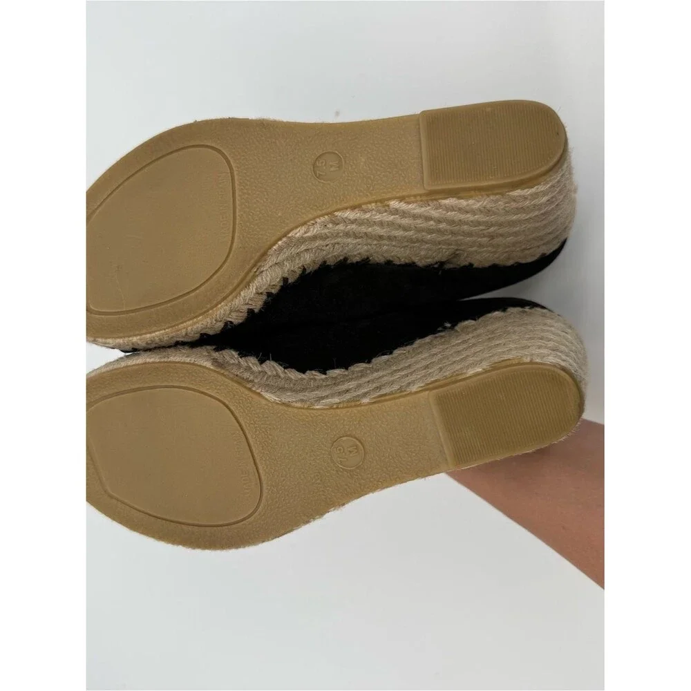 Vince Black Espadrille Wedges Suede Peep Toe Size 7.5M Designer Sonora Cutout